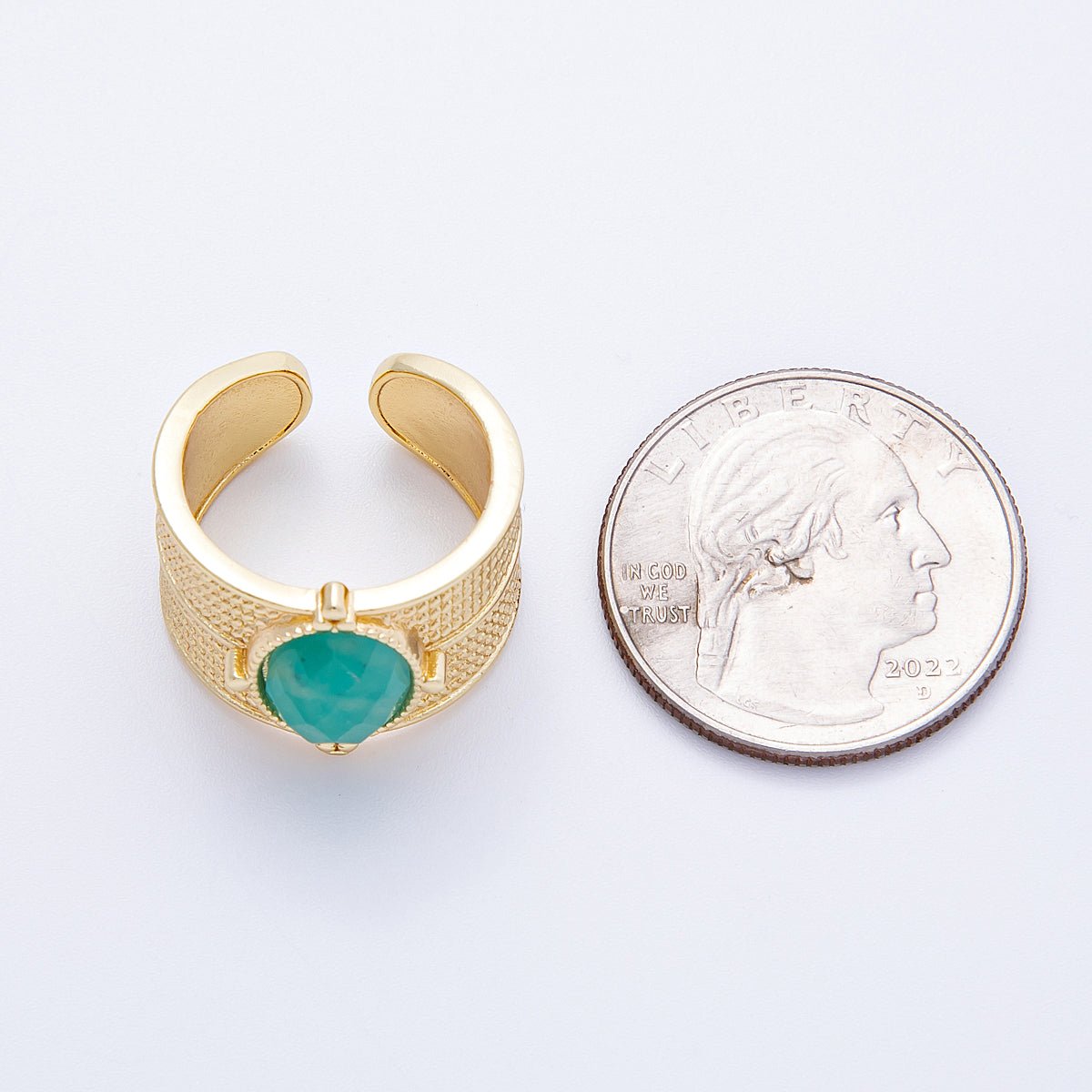 16K Gold Filled Malachite, Amazonite Cabochon Multifaceted Gemstone Textured Wide Ring | Rings-00048 Rings-00049