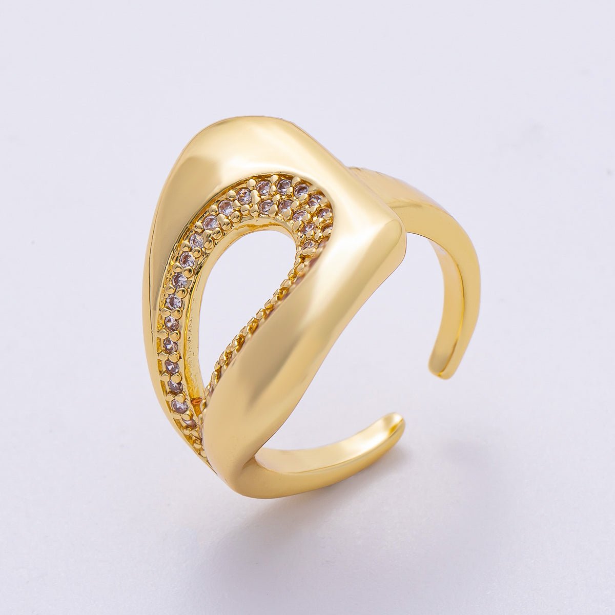 16K Gold Filled Micro Paved CZ Abstract Molten Open Ring | Rings-00067