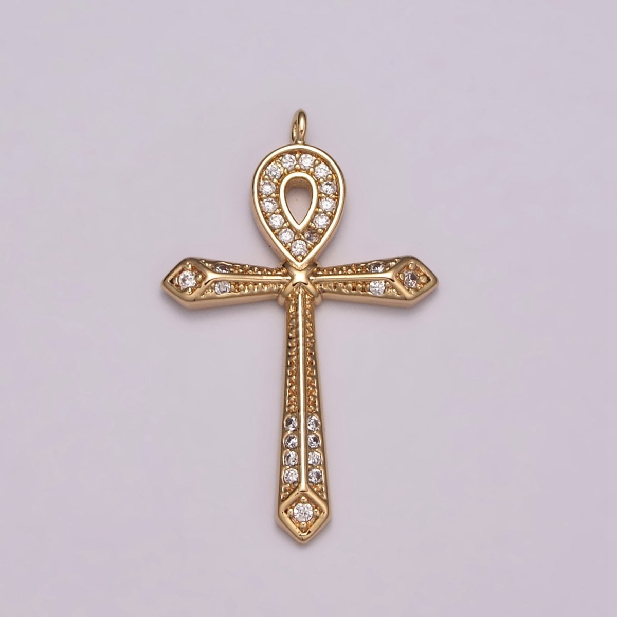 16K Gold Filled Micro Paved CZ Ankh Cross Egyptian Pantheon 27.5mm, 40.5mm Charm N-173 N-174