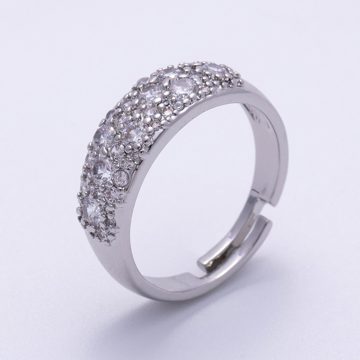 16K Gold Filled Micro Paved CZ Cluster Wide Dome Adjustable Ring in Gold & Silver | Rings-00078 Rings-00079
