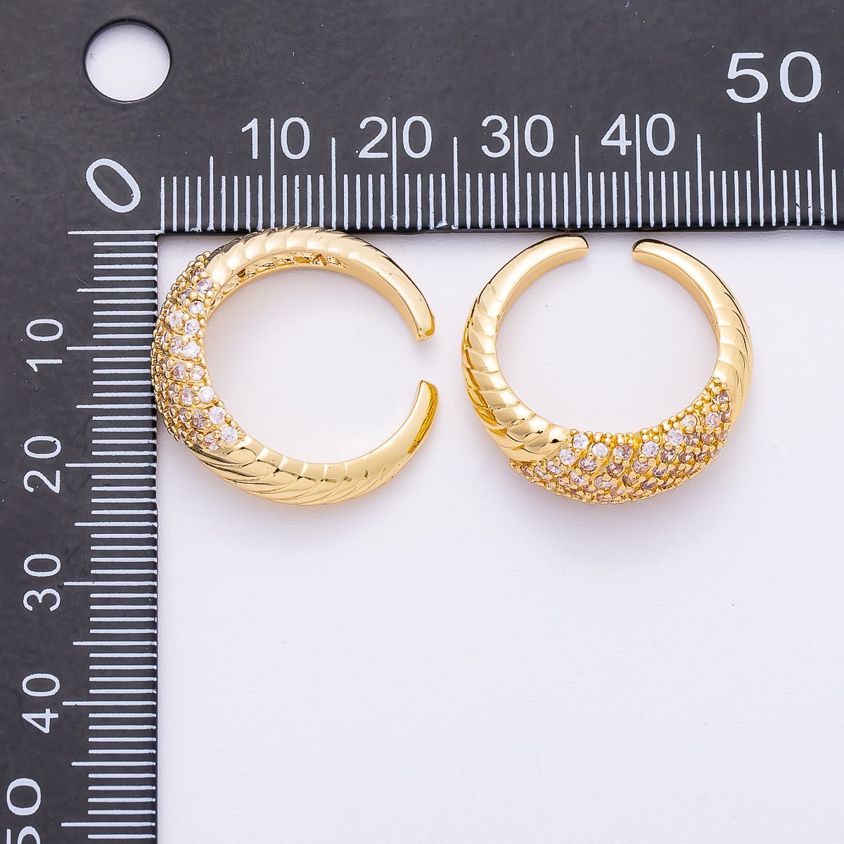 16K Gold Filled Micro Paved CZ Croissant Ribbed Ring | RINGS-00068