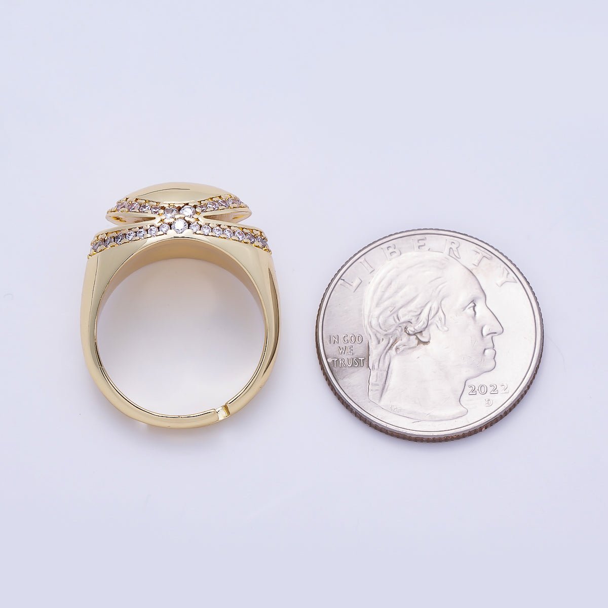 16K Gold Filled Micro Paved CZ Open Signet Ring | Rings-00289