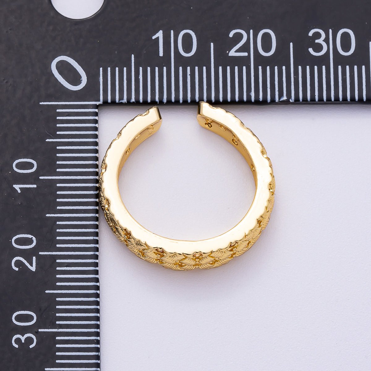 16K Gold Filled Micro Paved CZ Ribbed Line-Textured Woven Ring | Rings-00072