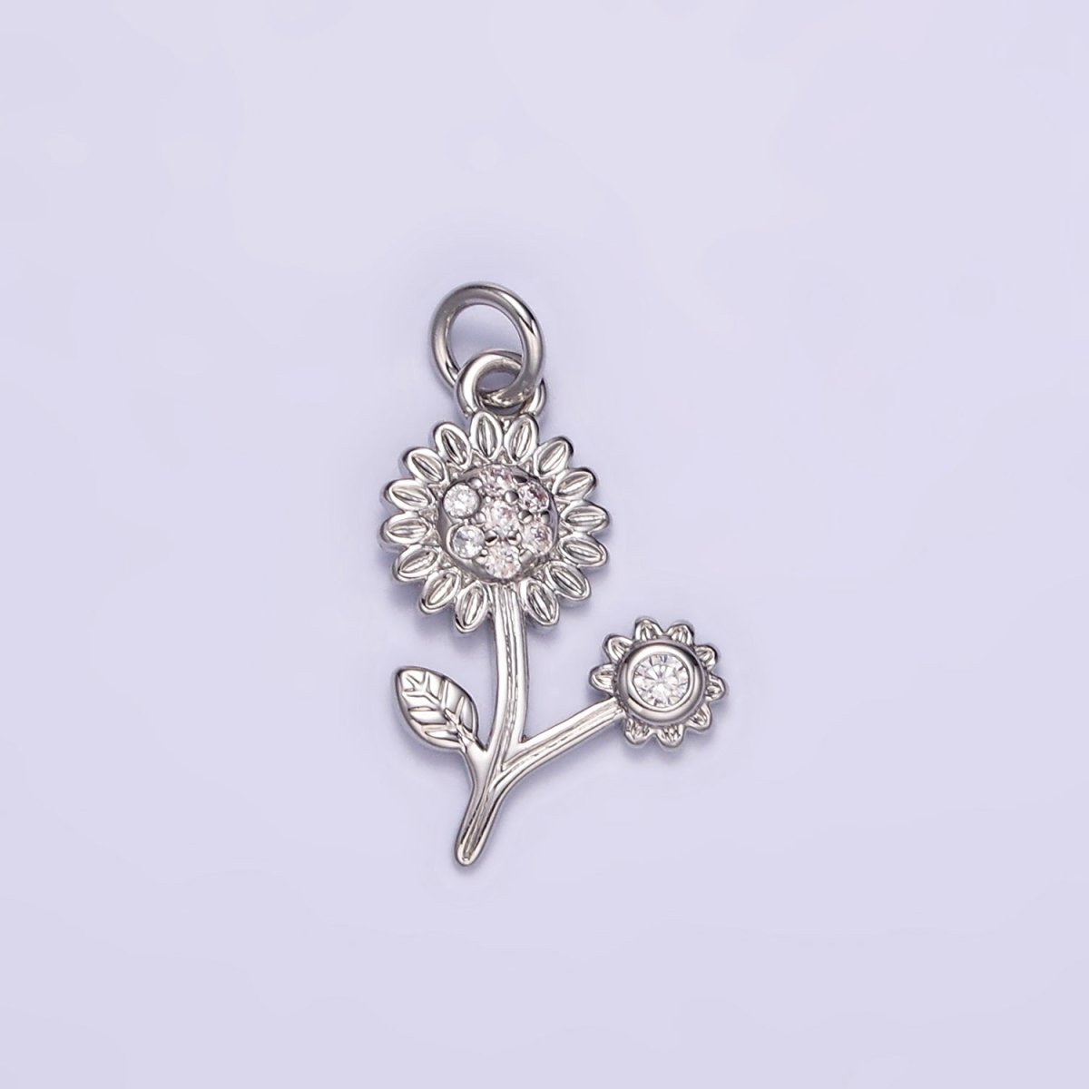 16K Gold Filled 16mm Micro Paved CZ Sunflower Charm in Gold & Silver | M117