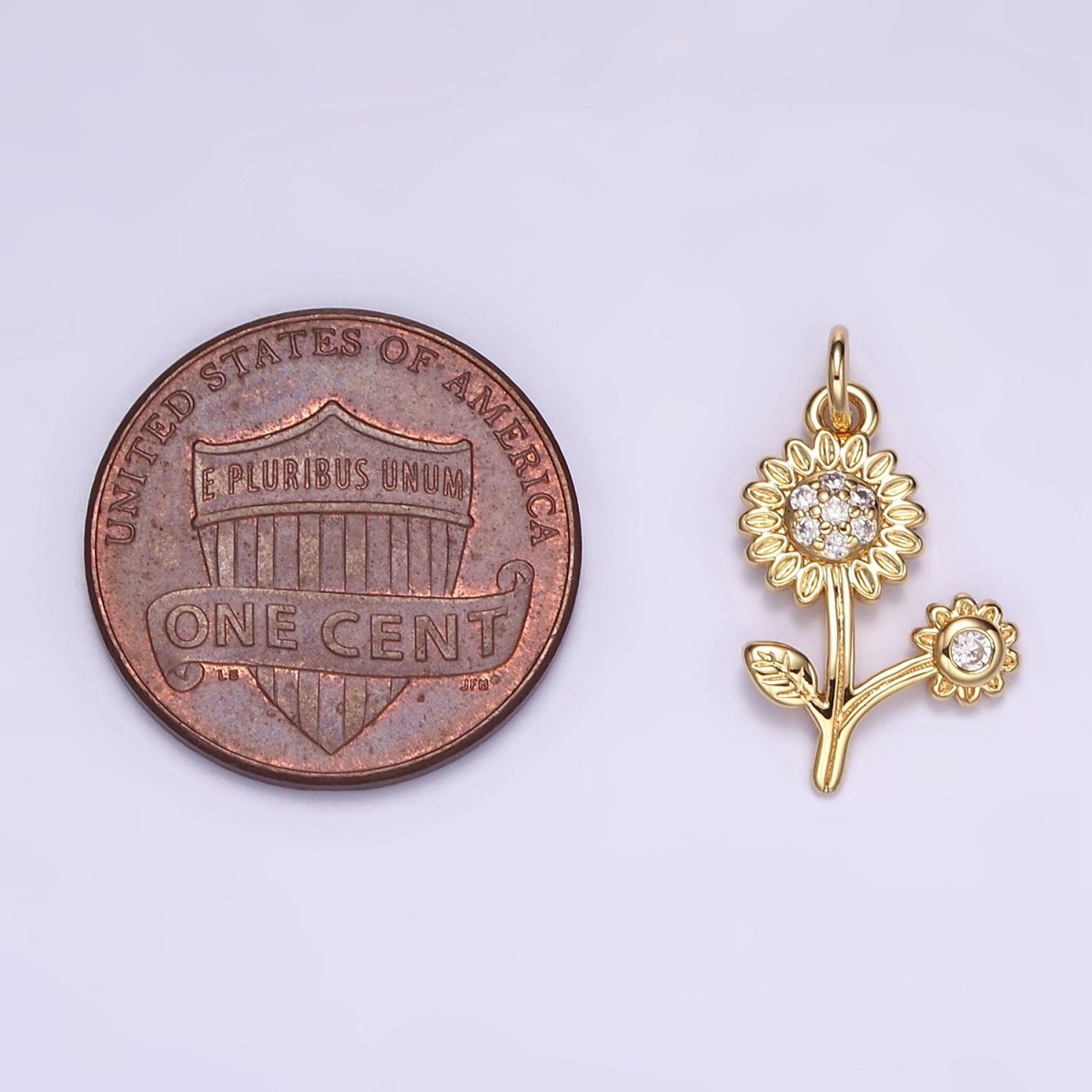 16K Gold Filled 16mm Micro Paved CZ Sunflower Charm in Gold & Silver | M117