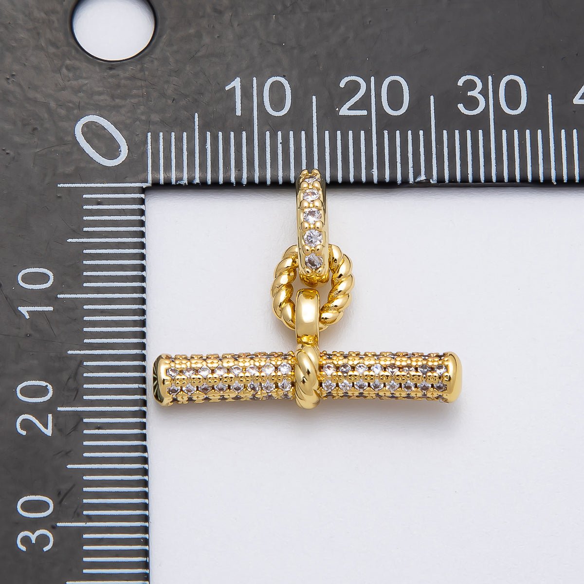 16K Gold Filled Micro Paved CZ Toggle Bar Finding Charm | Findings-00133