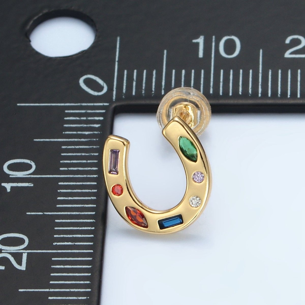 16K Gold Filled Multicolor CZ Horseshoe Stud Earrings | AD604