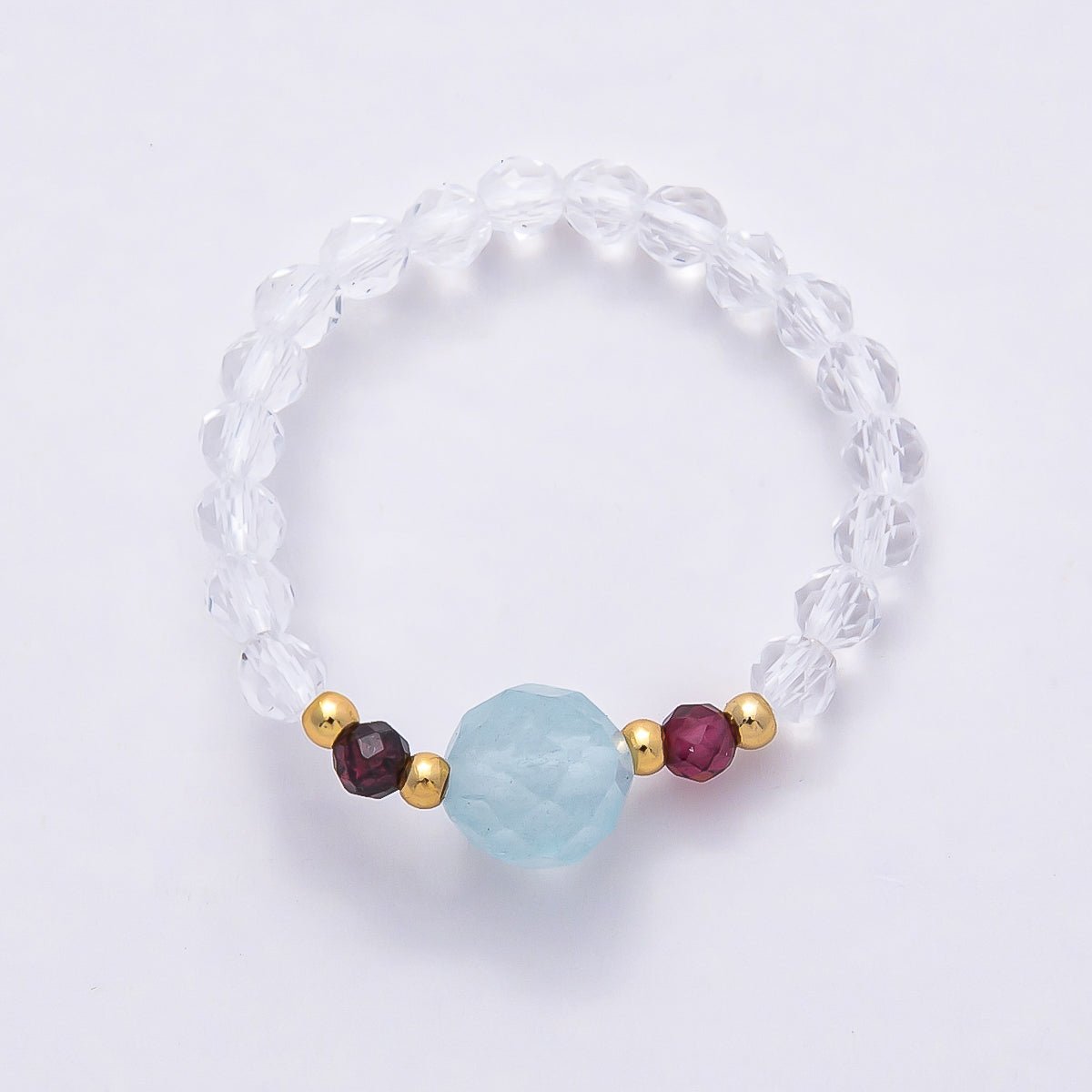 16K Gold Filled Natural Gemstone Round Beaded Elastic Stretch Ring | Rings-00096 ~ Rings-00107