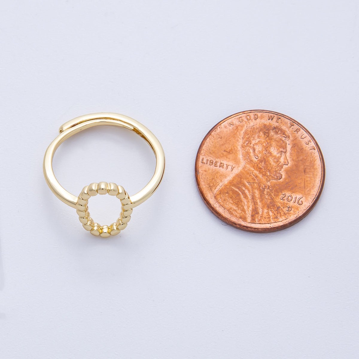 16K Gold Filled Open Minimalist Beaded Oval Adjustable Ring | RINGS-00043