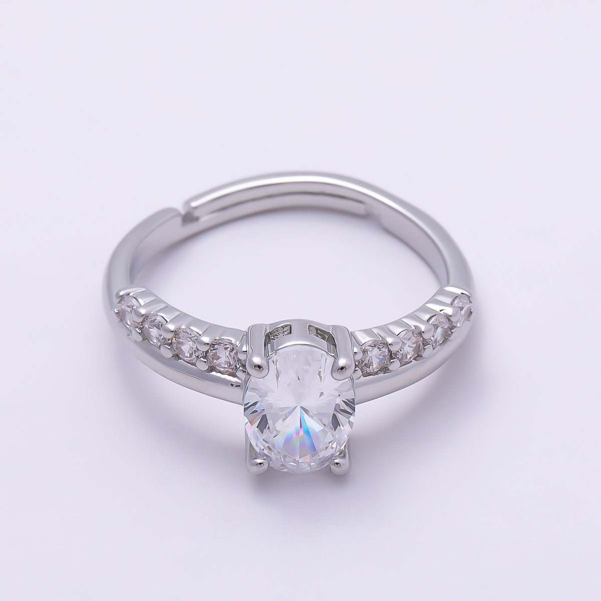 16K Gold Filled Oval Micro Paved CZ Adjustable Ring in Gold & Silver | Rings-00164 Rings-00117