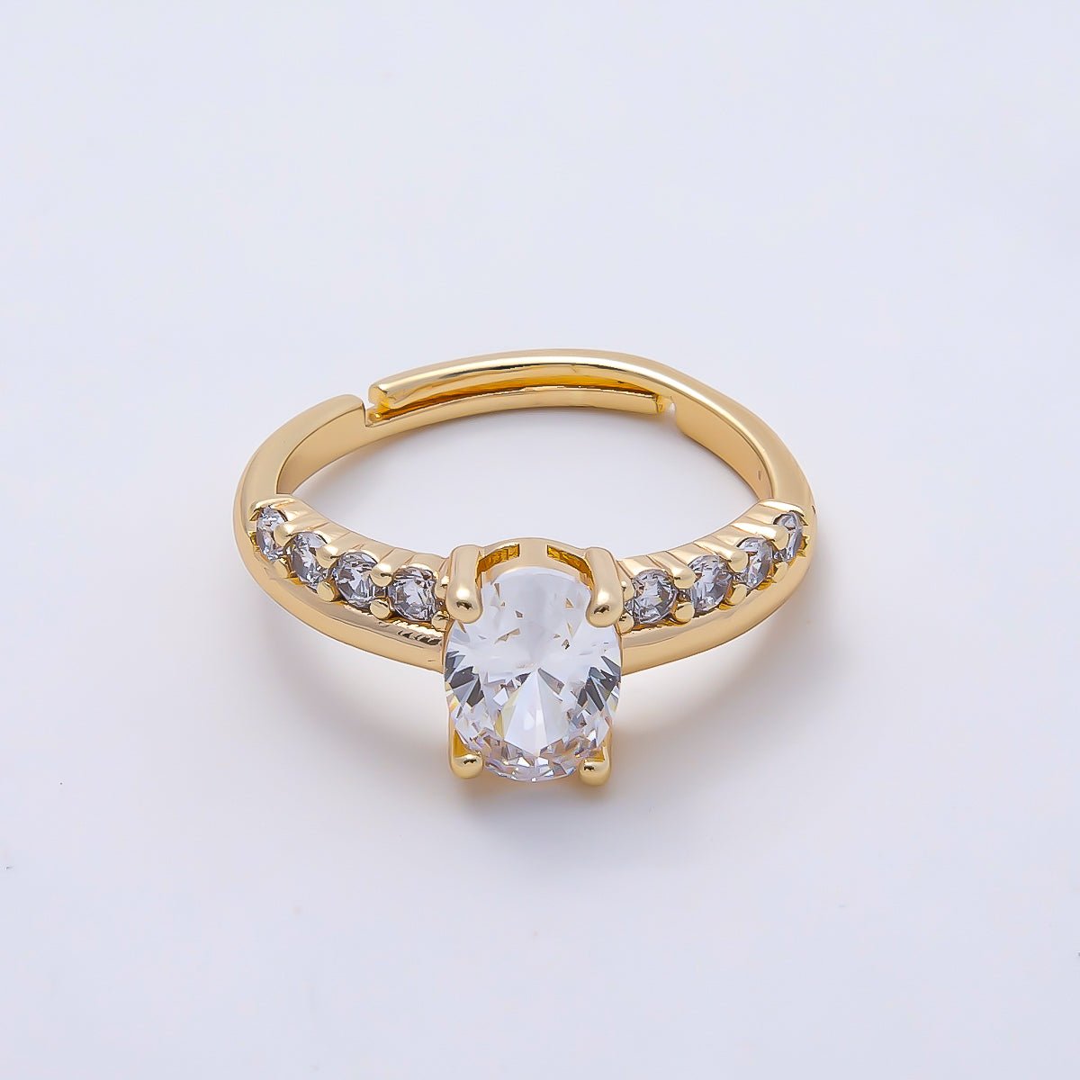16K Gold Filled Oval Micro Paved CZ Adjustable Ring in Gold & Silver | Rings-00164 Rings-00117