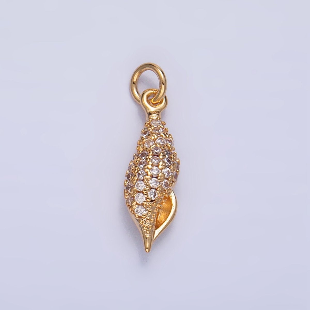 16K Gold Filled 16.5mm Pink CZ Micro Paved Sea Clam Shell Multidimensional Charm in Gold & Silver | X887