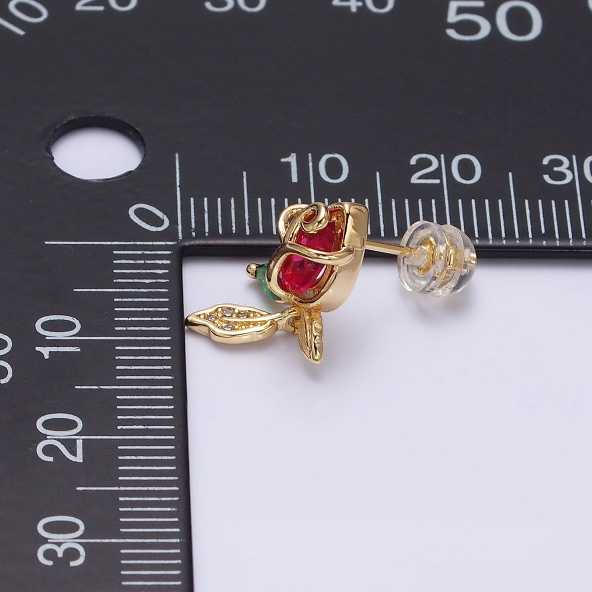 16K Gold Filled Pink, Red Rose Flower CZ Stud Earrings | AE768 AE-590