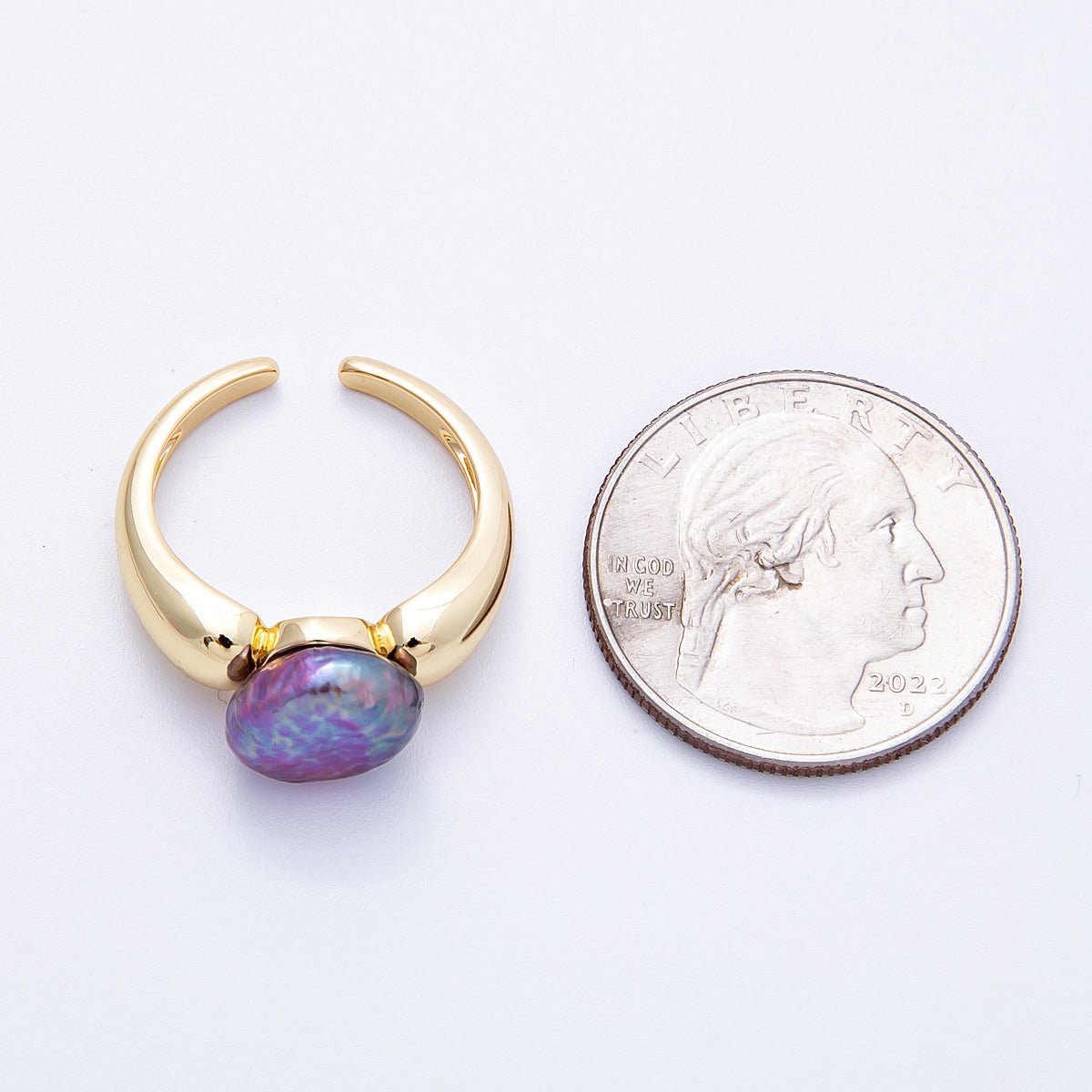 16K Gold Filled Purple Baroque Freshwater Pearl Ring | Rings-00051