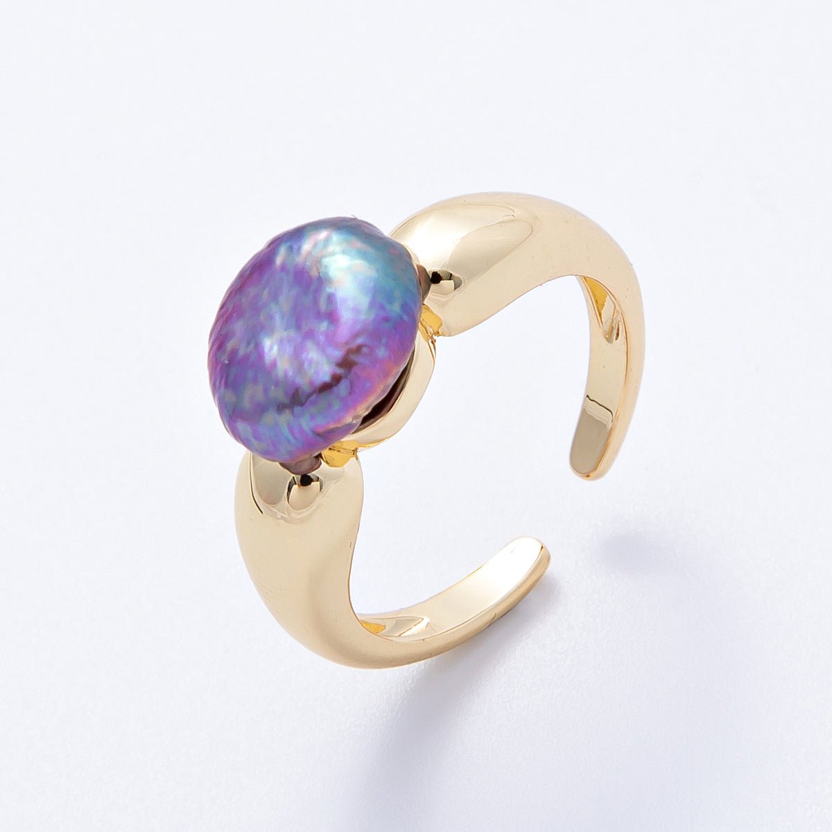 16K Gold Filled Purple Baroque Freshwater Pearl Ring | Rings-00051