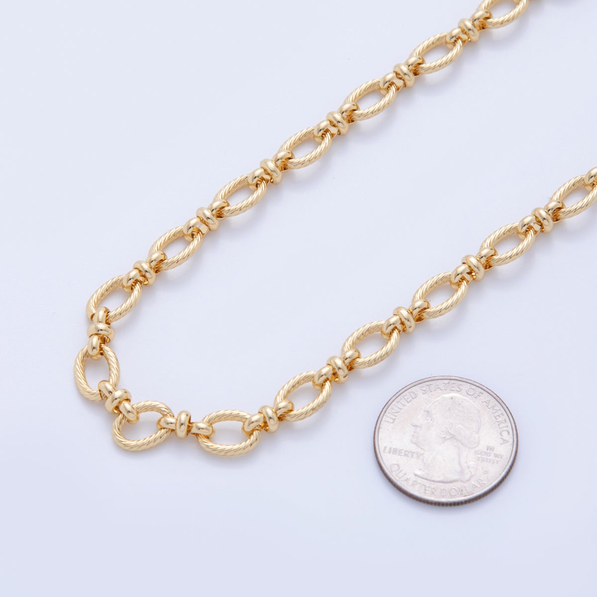 16K Gold Filled Ribbed Cable Figure Eight Link Unfinished Chain by Yard | Roll-1588