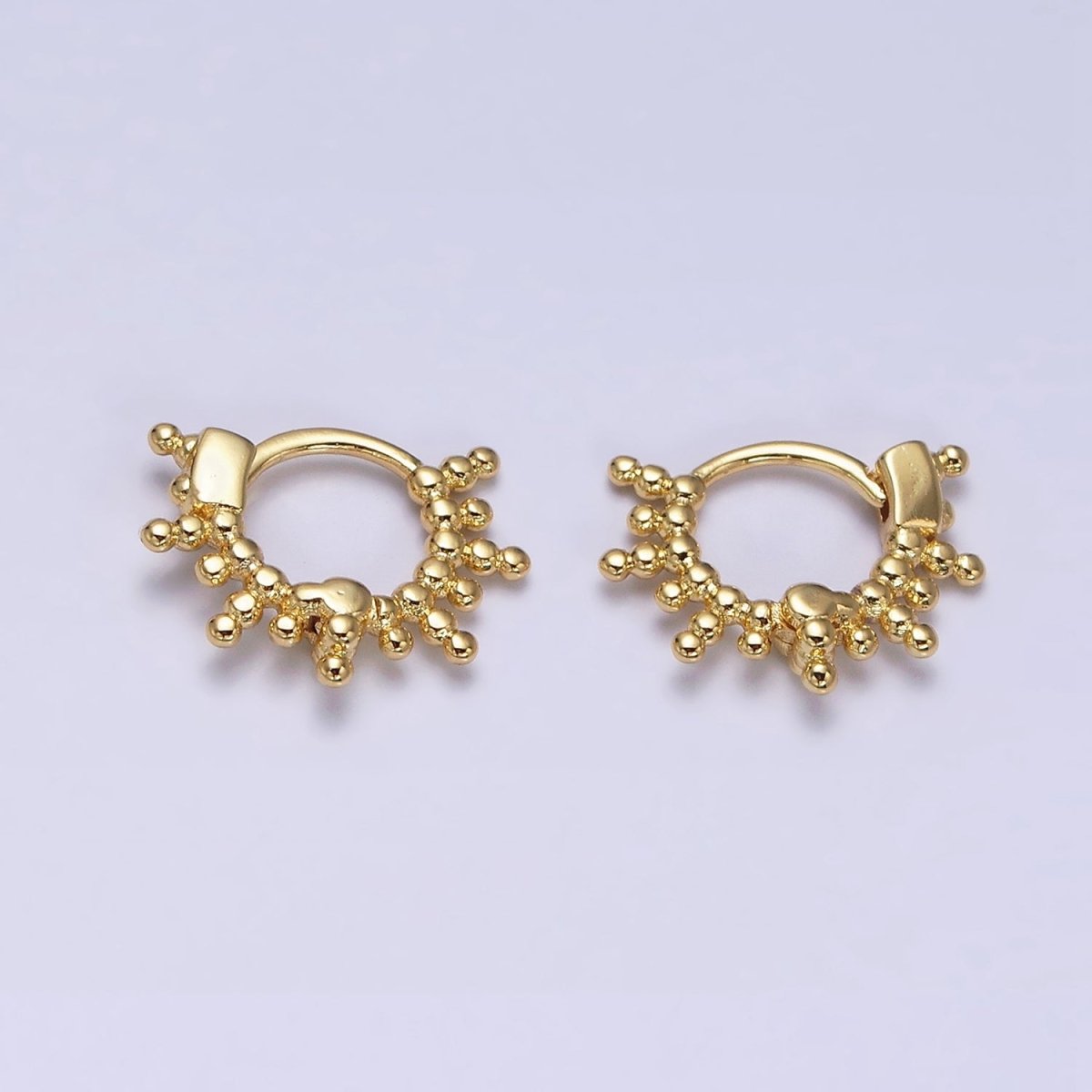 16K Gold Filled Round Beaded Ball Lined 12mm Cartilage Huggie Earrings | AD1545