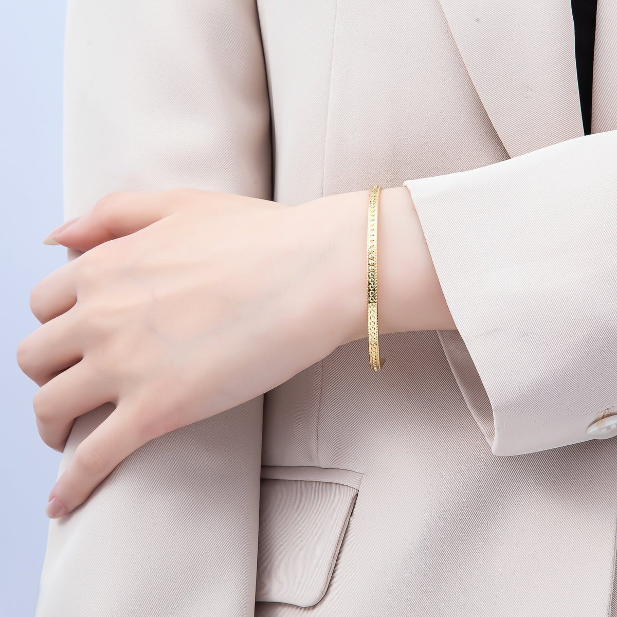 16K Gold Filled Round Dotted Geometric Half Cuff Bracelet Finding for Bangle Supply | WA-04450