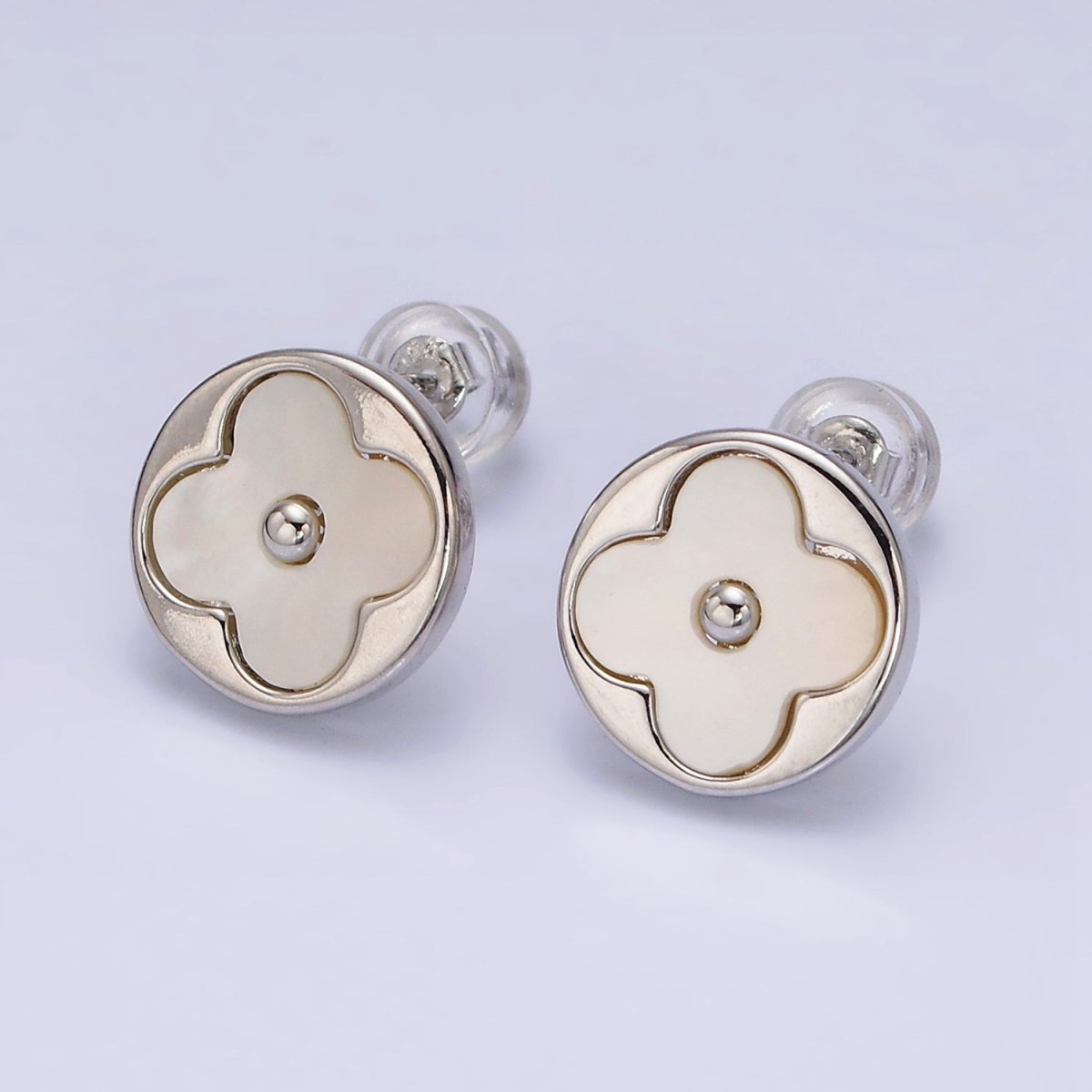 16K Gold Filled Shell Pearl Flower Round Stud Earrings in Gold & Silver | AD-339 AD-340
