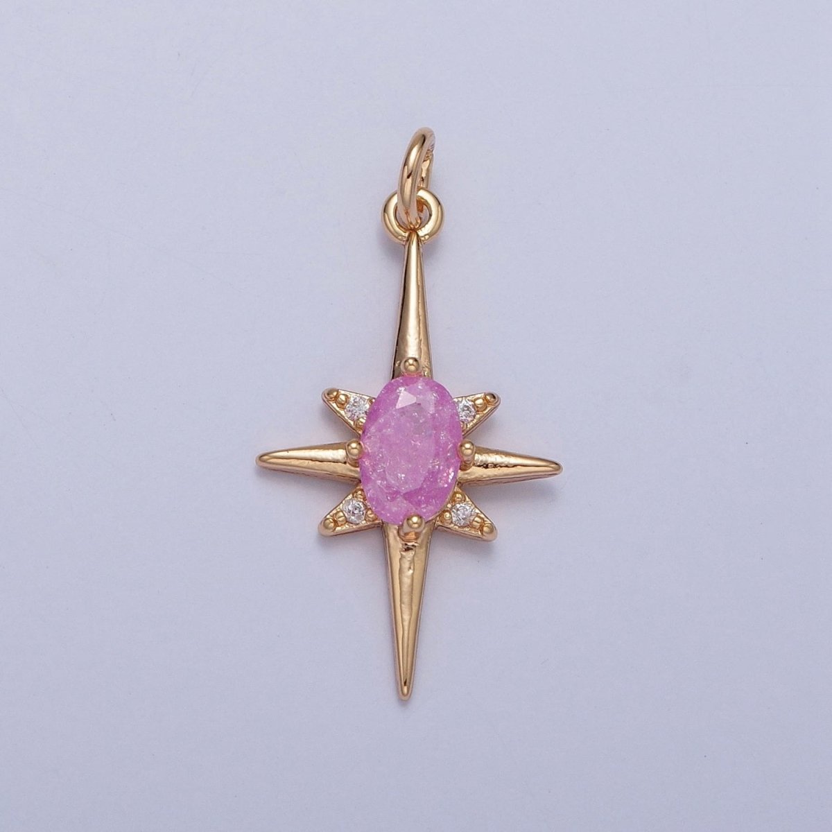 16K Gold Filled Sparkly Pastel Celestial North Star Charm Oval Cubic Zirconia Charm Jewelry Component | X-264-X-267
