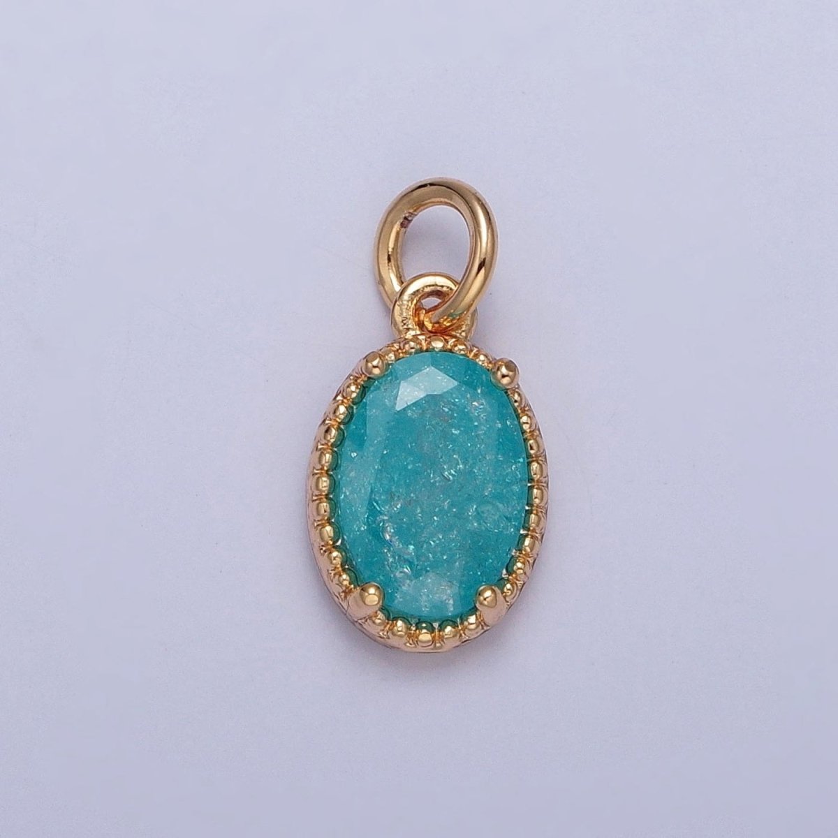 16K Gold Filled Sparkly Pastel Oval Cubic Zirconia Charm Jewelry Making Component | X-273-X-276