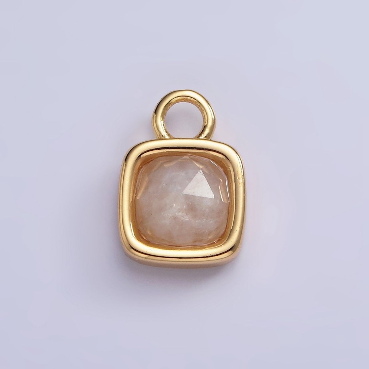 16K Gold Filled Square Multifaceted Natural Gemstone Personalized Add-On Charm | AC1466 - AC1478