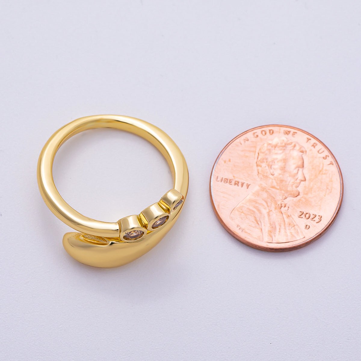 16K Gold Filled Triple CZ Dotted Round Dome Wrap Ring | Rings-00065
