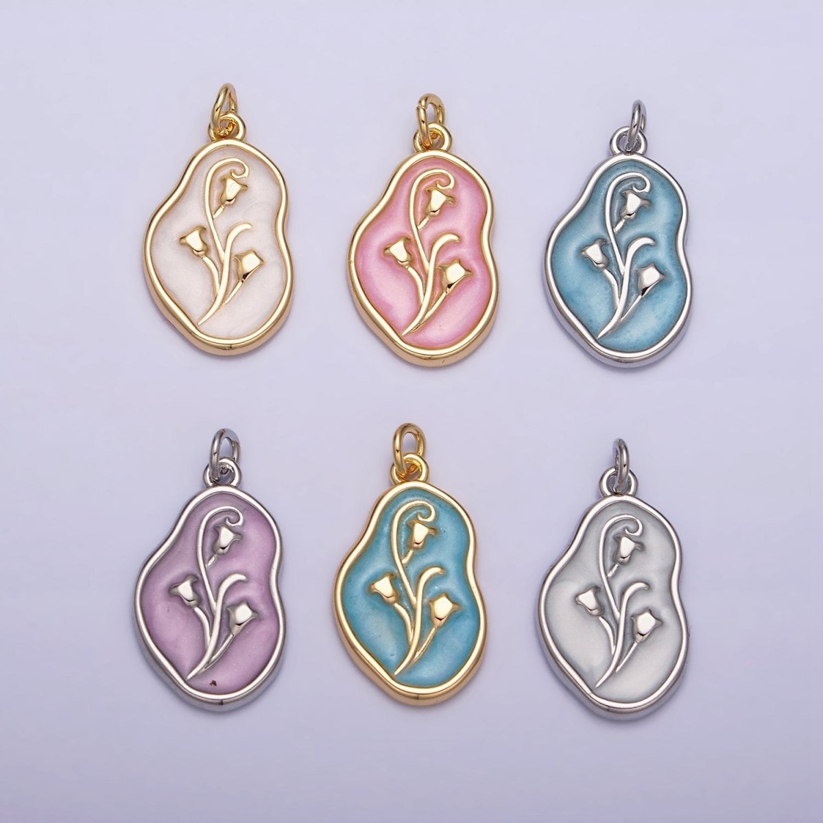 16K Gold Filled Tulip April Birth Flower White, Pink, Blue Sparkly Enamel Abstract Charm | AC1117 - AC1122