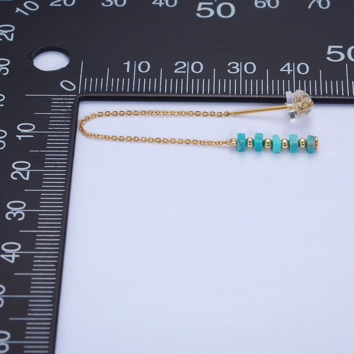16K Gold Filled Turquoise Gemstone Cable Chain Threader Earrings | P017