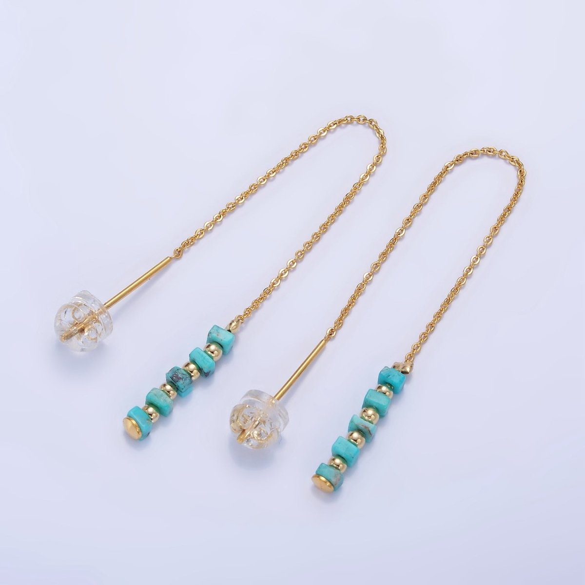16K Gold Filled Turquoise Gemstone Cable Chain Threader Earrings | P017