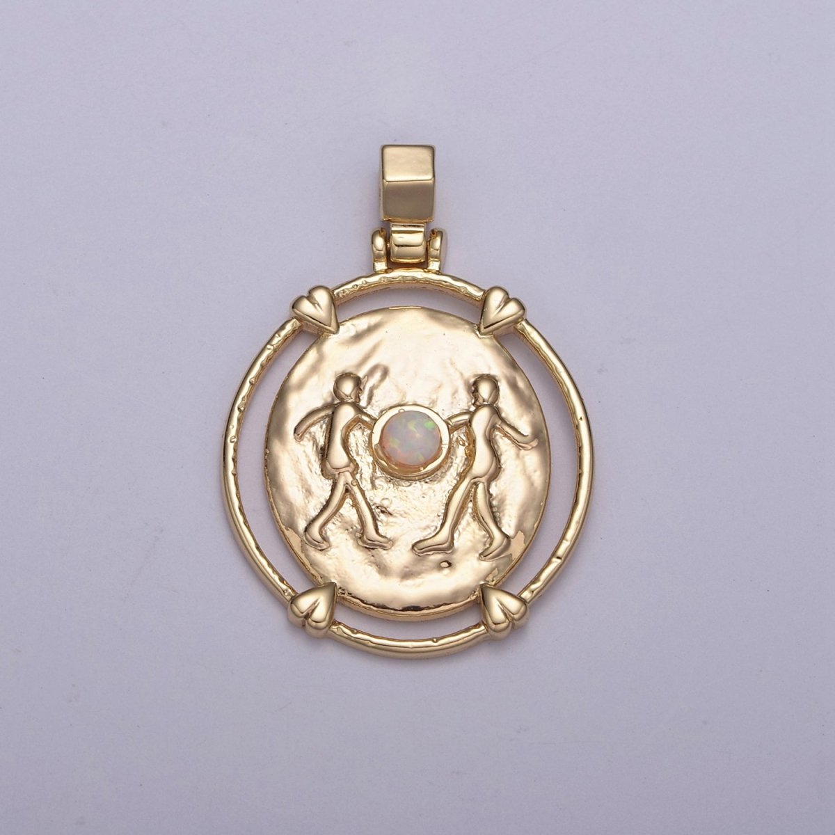 16K Gold Filled White Opal Zodiac Horoscope Heart Edge Oval Medallion Pendant | A-A1869-A-A1874
