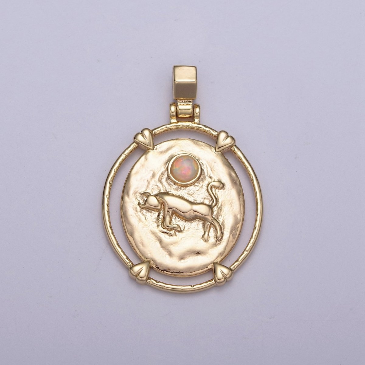 16K Gold Filled White Opal Zodiac Horoscope Heart Edge Oval Medallion Pendant | A-A1869-A-A1874