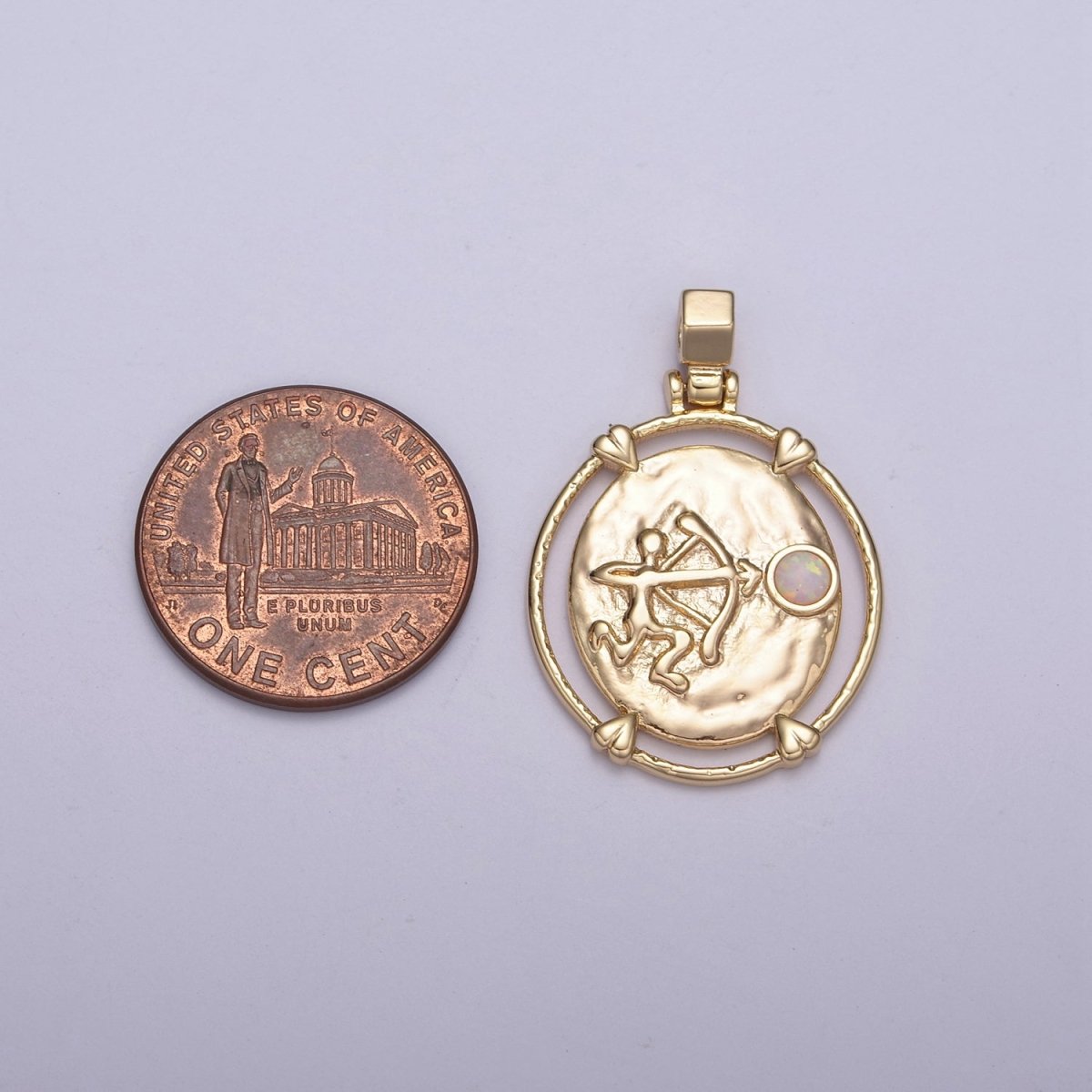 16K Gold Filled White Opal Zodiac Horoscope Heart Edge Oval Medallion Pendant | A-A1869-A-A1874