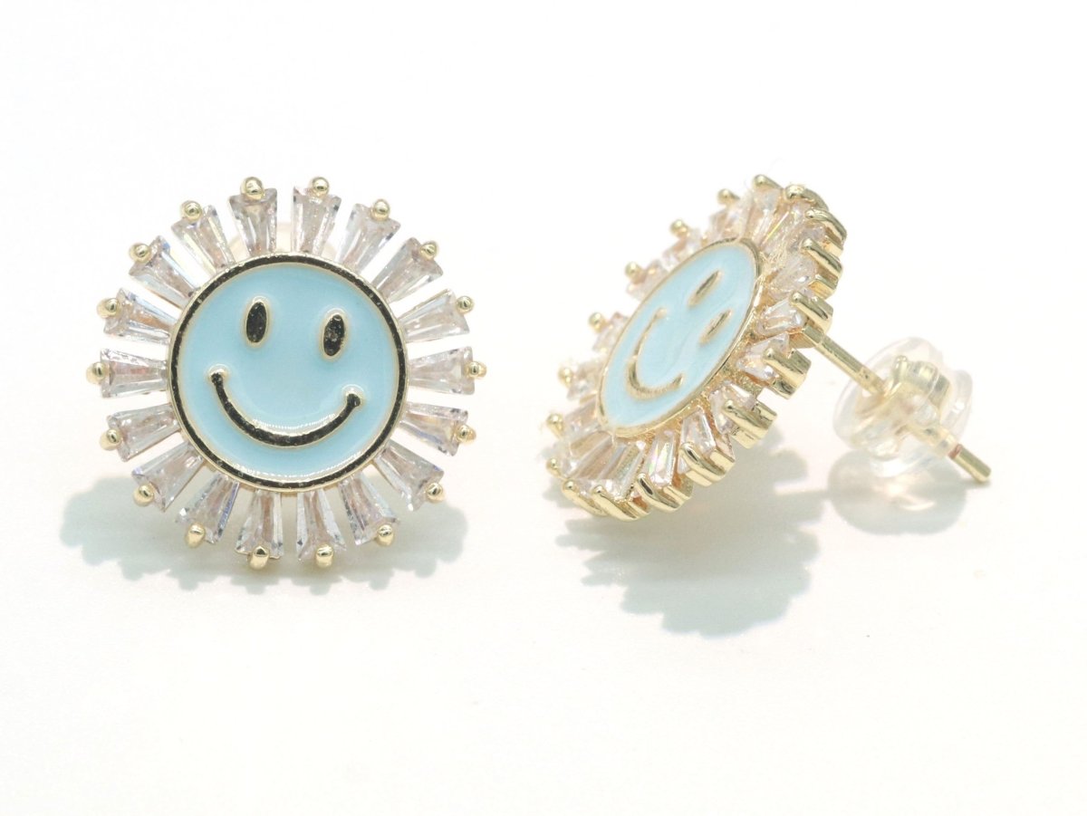 16mm Stud Enamel Smiley Face Stud Earrings Y2K 90S 1990&