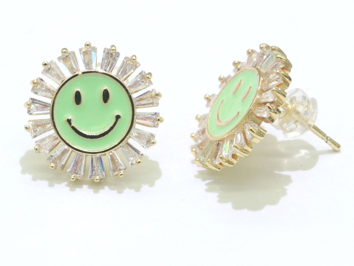 16mm Stud Enamel Smiley Face Stud Earrings Y2K 90S 1990&