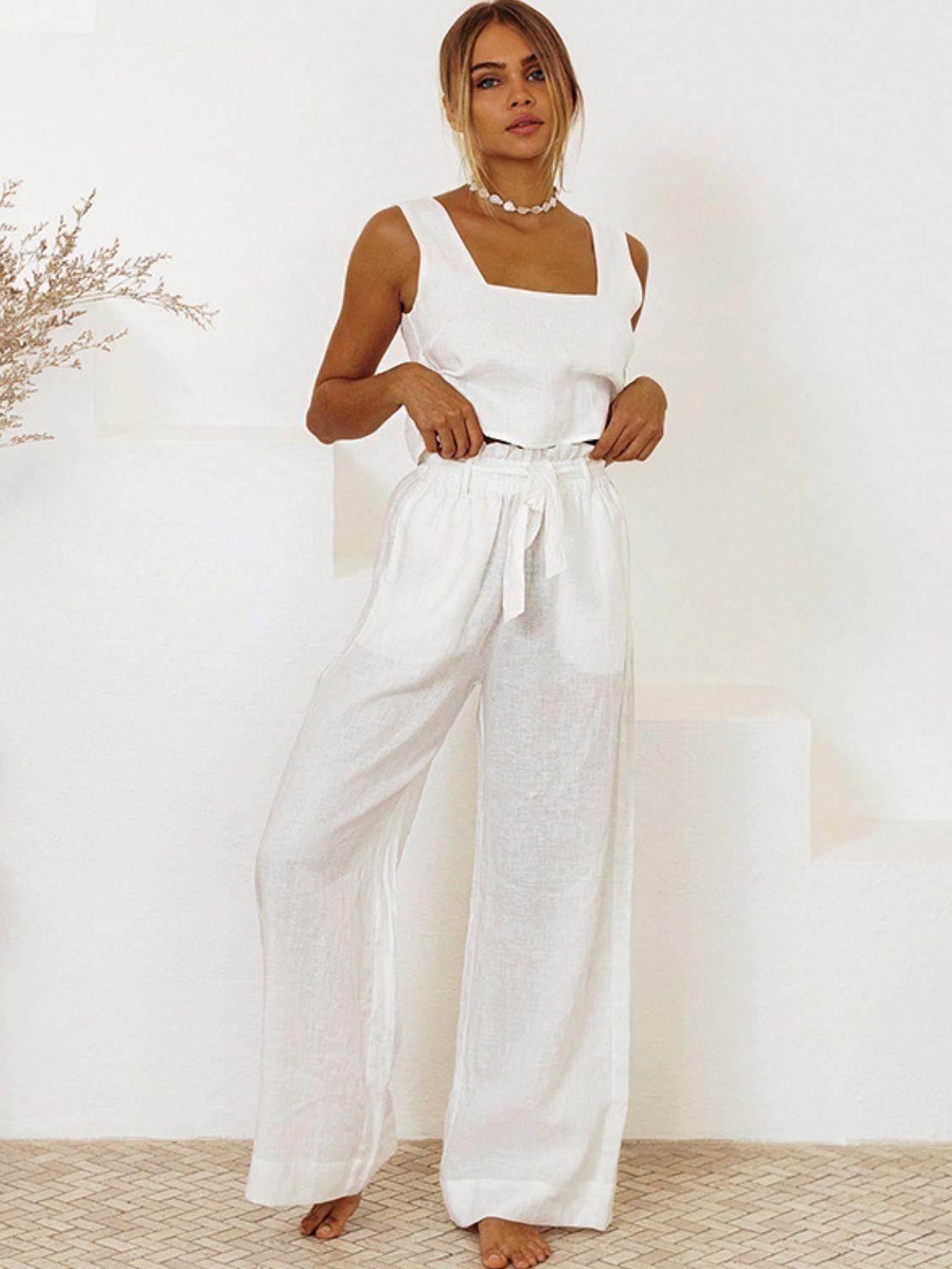 Square Neck Sleeveless Top and Pants Set for Women