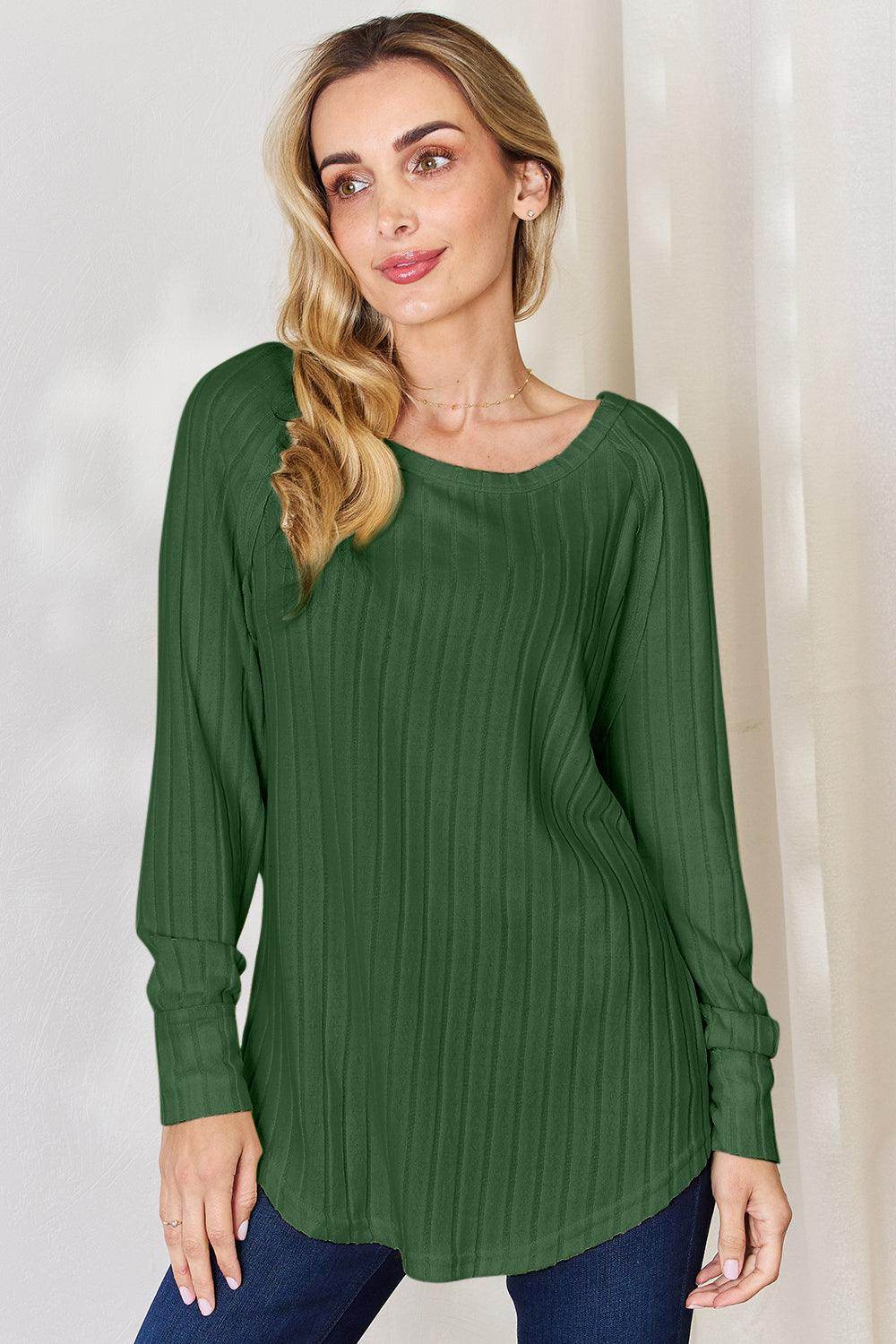 Basic Bae Full Size Ribbed Round Neck Slit T-Shirt for Women