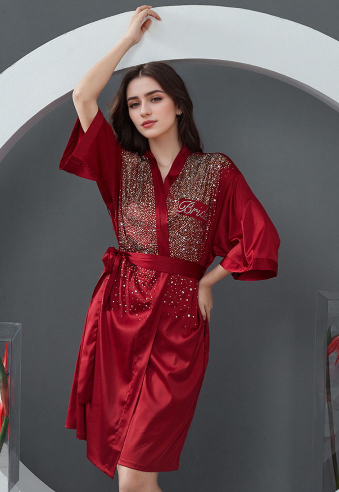Luxurious Rhinestone Satin Custom Bridal and Bridesmaid Robe – Sparkling Elegance for Weddings