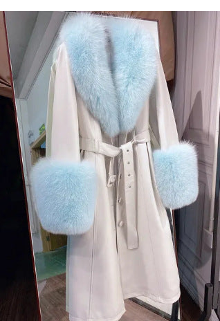 Slim-fit Leather Sheepskin Fox Fur Coat