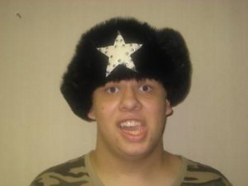 Winter Black Bomber Hat with Black Fur and White Star