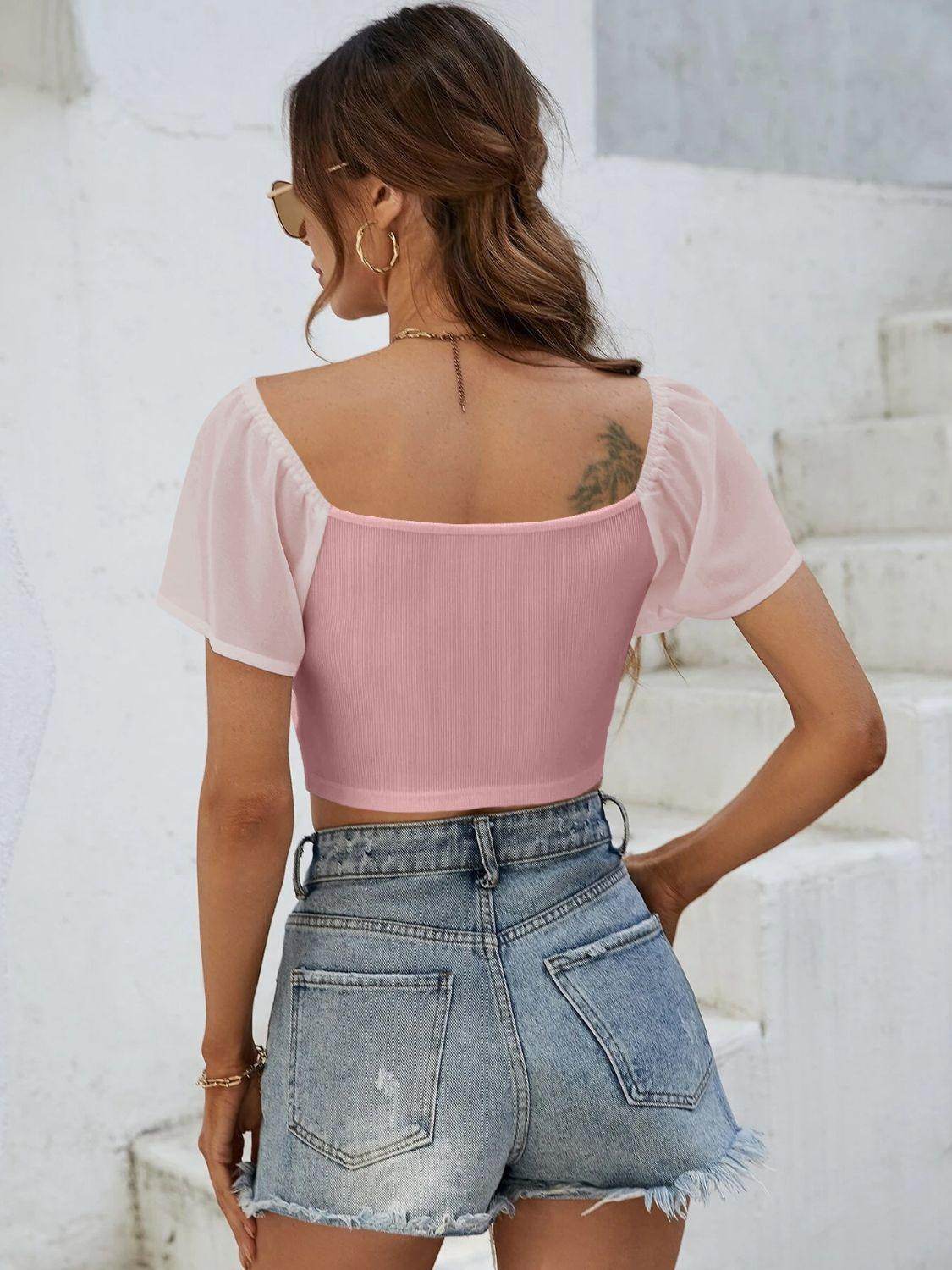 Drawstring Short Sleeve Crop Top for Stylish Summer Wear
