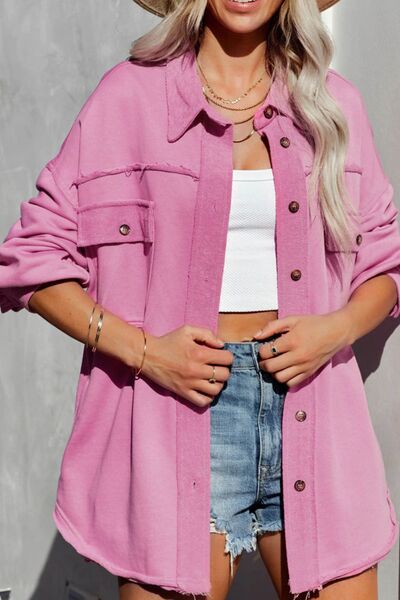 Women Exposed Seam Collared Neck Button Up Jacket with Pockets Stylish Casual Everyday Wear