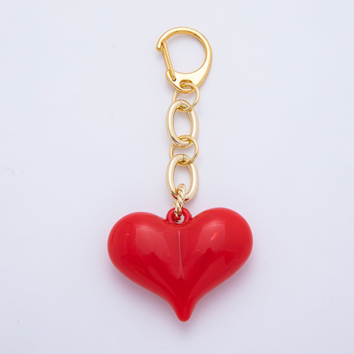 18K Gold Filled 100mm Red Chubby Heart Twisted Cable Chain Drop Keychain Accessories | WB-00127