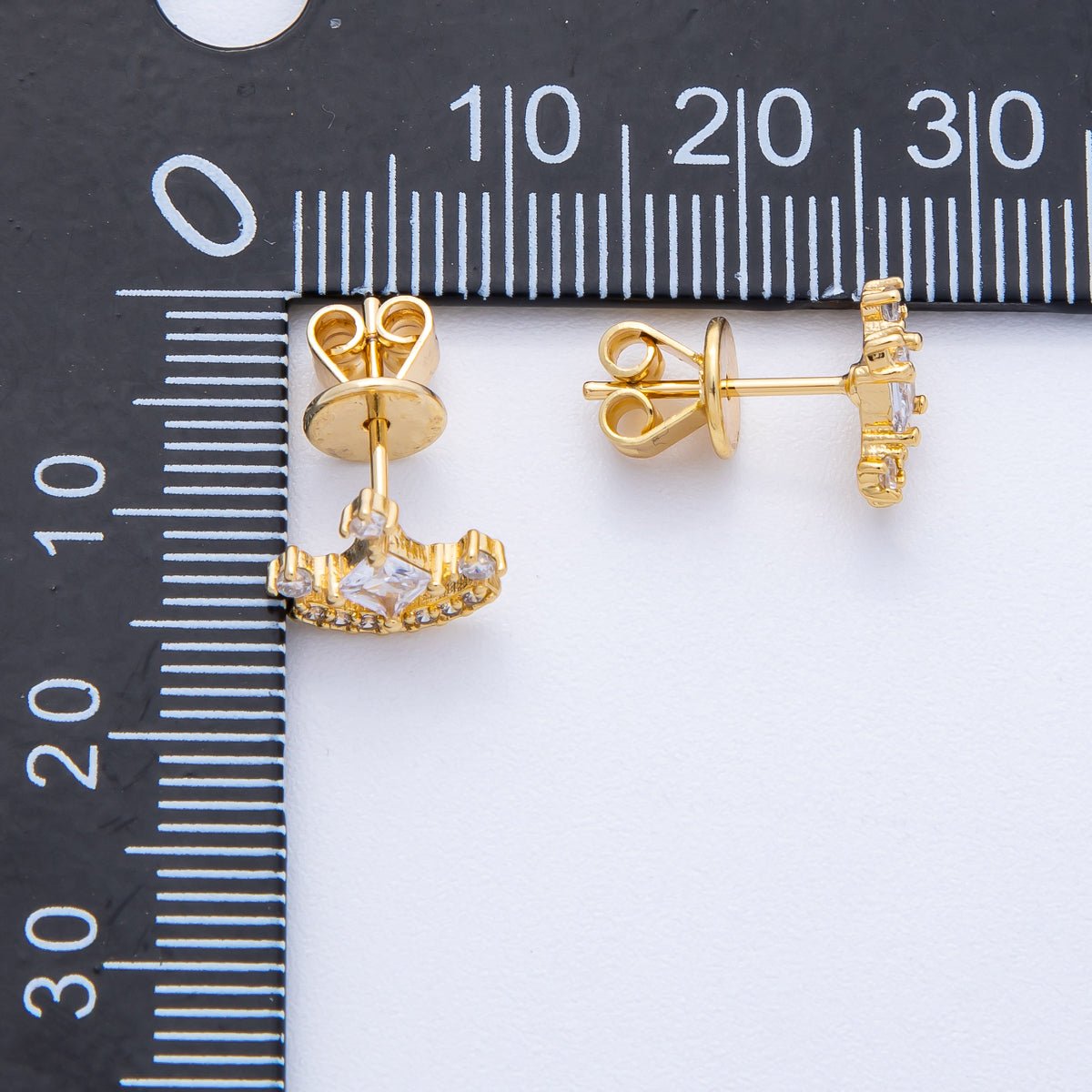 18K Gold Filled 10mm Clear CZ Micro Paved Curved Cluster Geometric Stud Earrings | Earrings-00131
