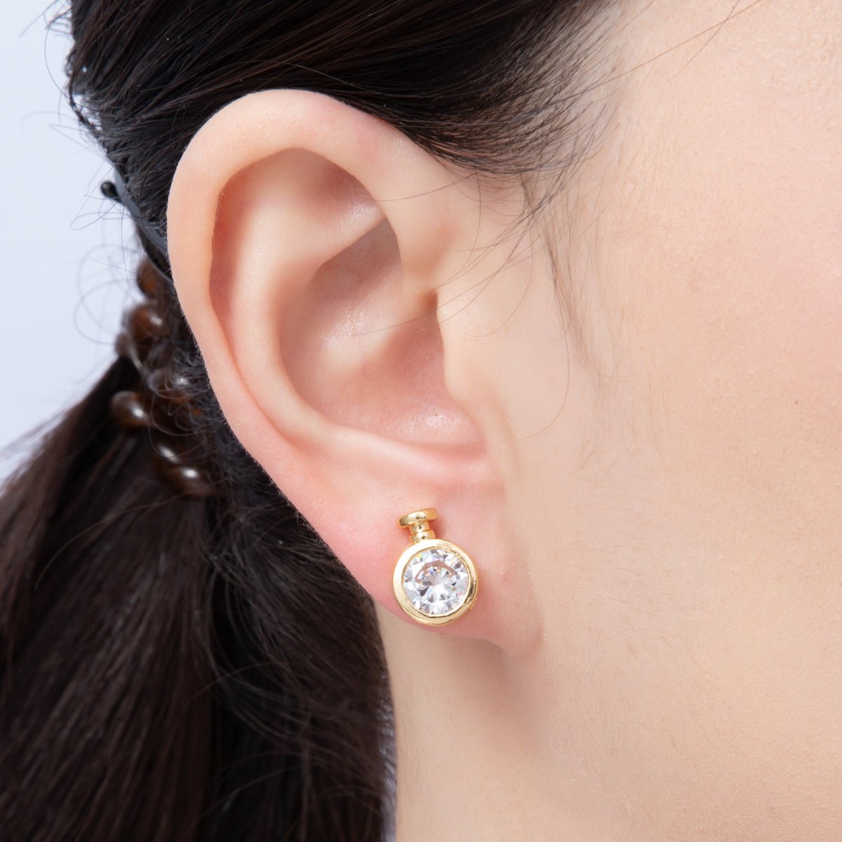 18K Gold Filled 10mm Clear CZ Round Geometric Stud Earrings | Earrings-00127