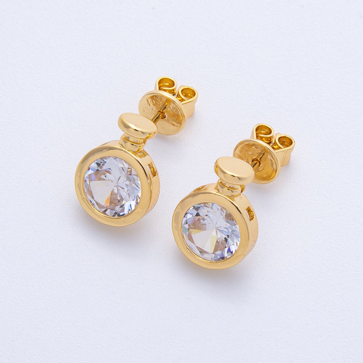18K Gold Filled 10mm Clear CZ Round Geometric Stud Earrings | Earrings-00127