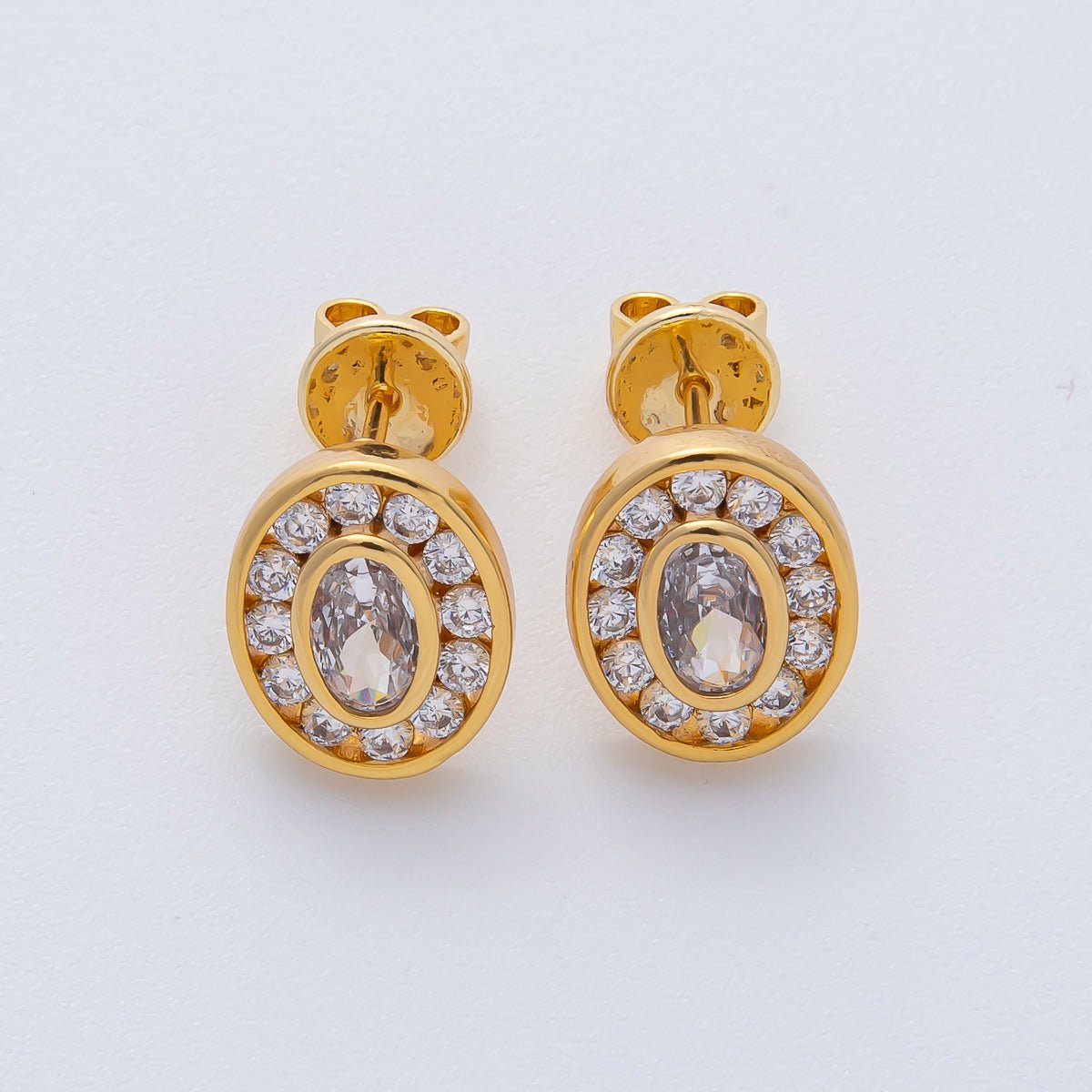 18K Gold Filled 10mm Clear Micro Paved CZ Bezel Oval Stud Earrings | AD1621