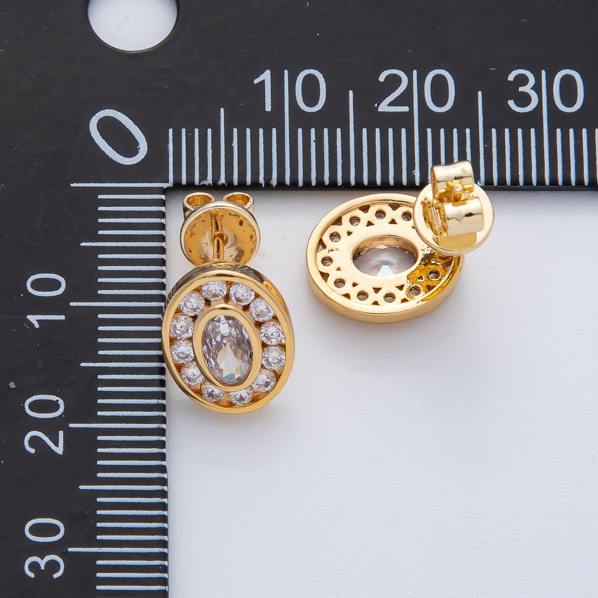 18K Gold Filled 10mm Clear Micro Paved CZ Bezel Oval Stud Earrings | AD1621