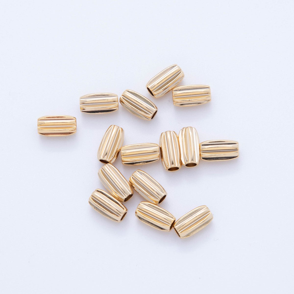 18K Gold Filled 10mm Lines Textured Bar Tube Slider Bead Spacer 10pcs | AF-A1064