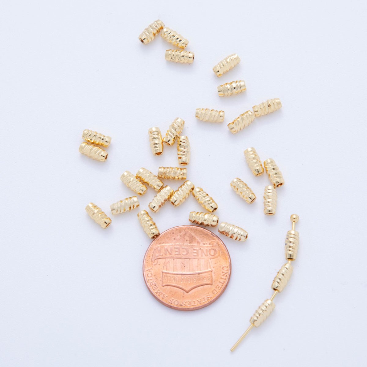 18K Gold Filled 10mm Lines Twisted Barrel Tube Slider Bead Spacer 10pcs | AF-A1067
